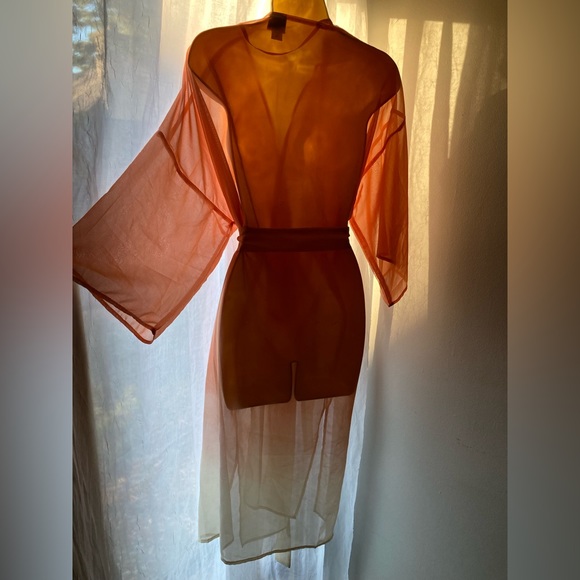 Sonoma Kohl’s Ombré Sheer Orange Belted Kimono, Recycled Polyester Blend! - Picture 4 of 11